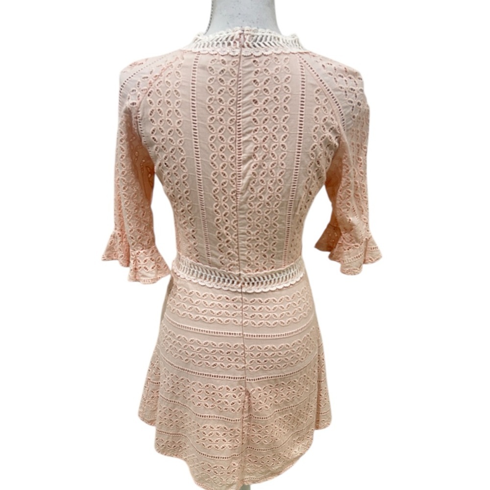 Simplee Apparel Blush peach Lace Eyelet Mini Dress fit & flare lined size medium - Picture 6 of 11
